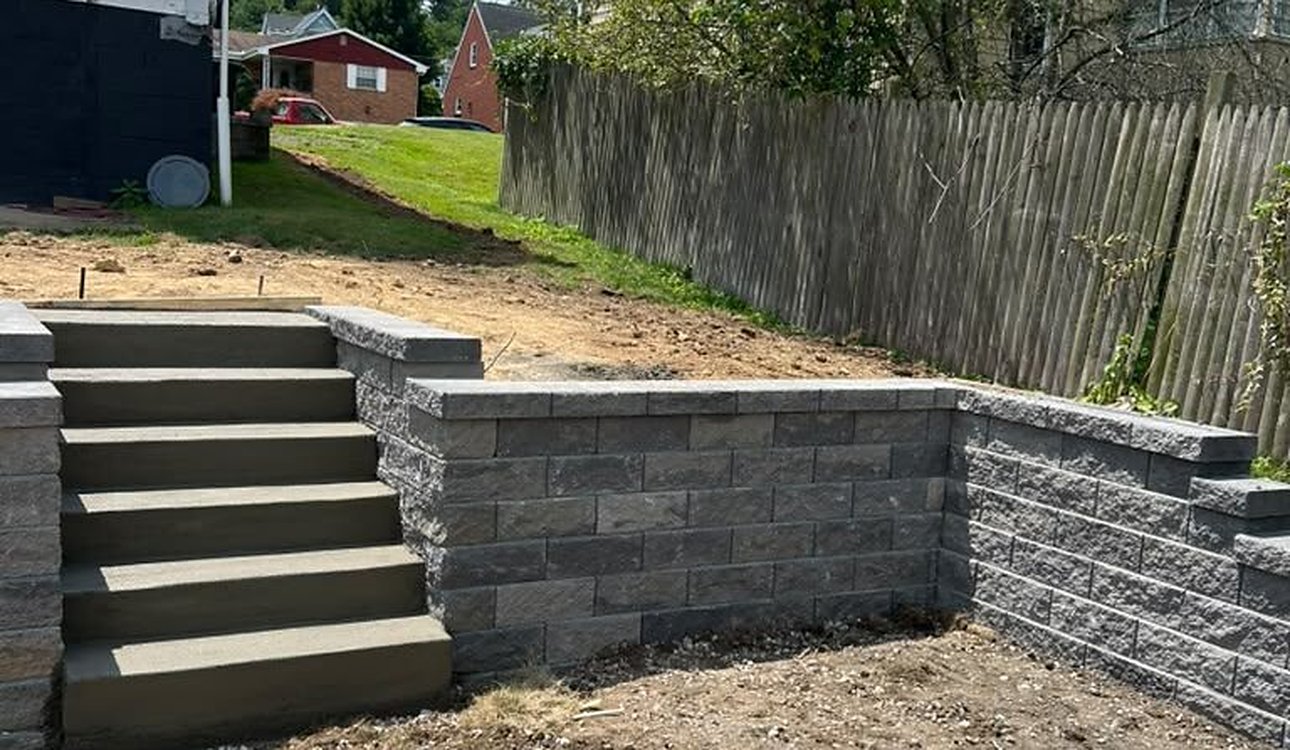Block Retaining Wall And Concrete Stair Run by JL Home Builders, Pittsburgh