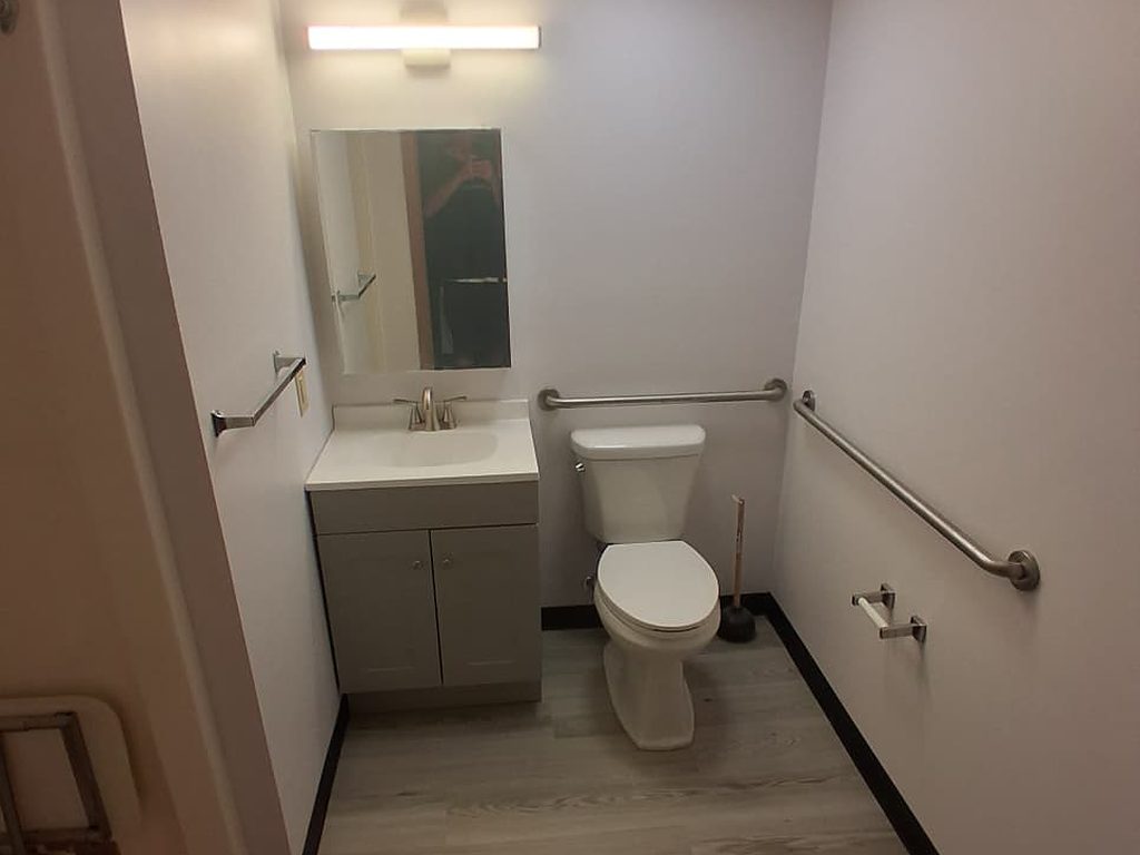 Finished accessible bathroom with grab bars and vanity, JL Home Builders, Pittsburgh
