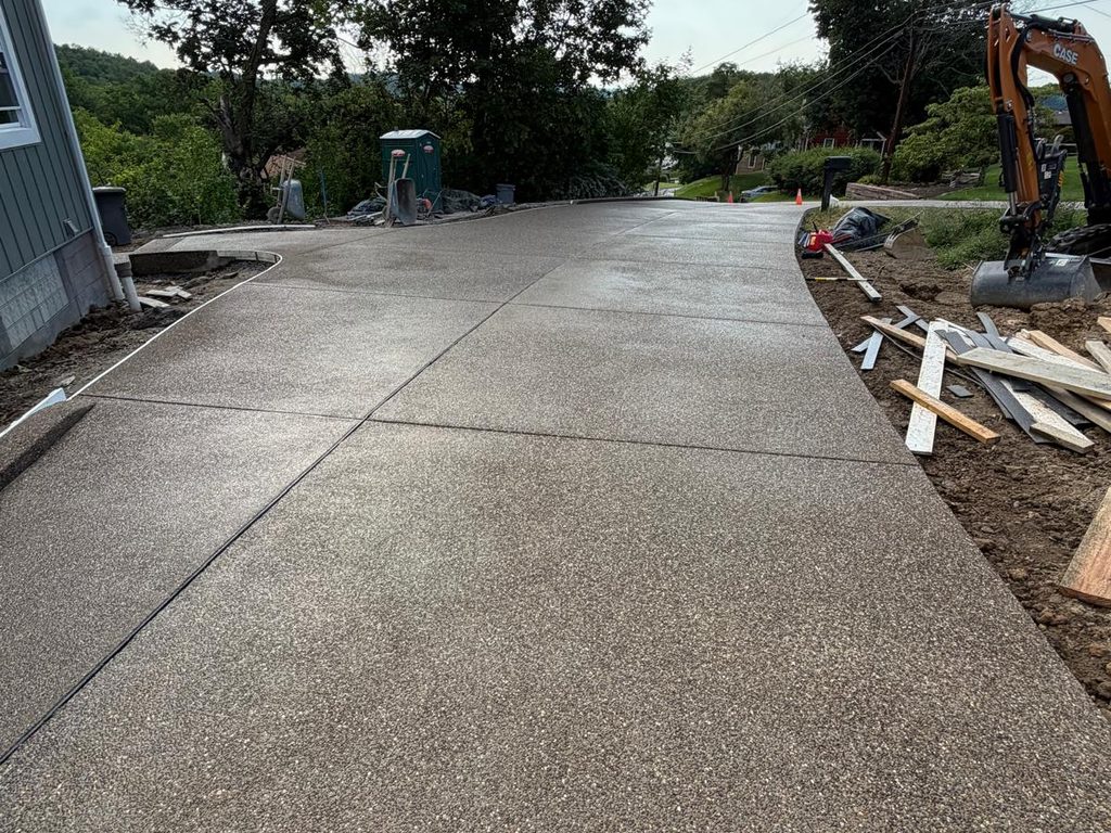 Finished exposed aggregate driveway looking toward the street, JL Home Builders, Pittsburgh