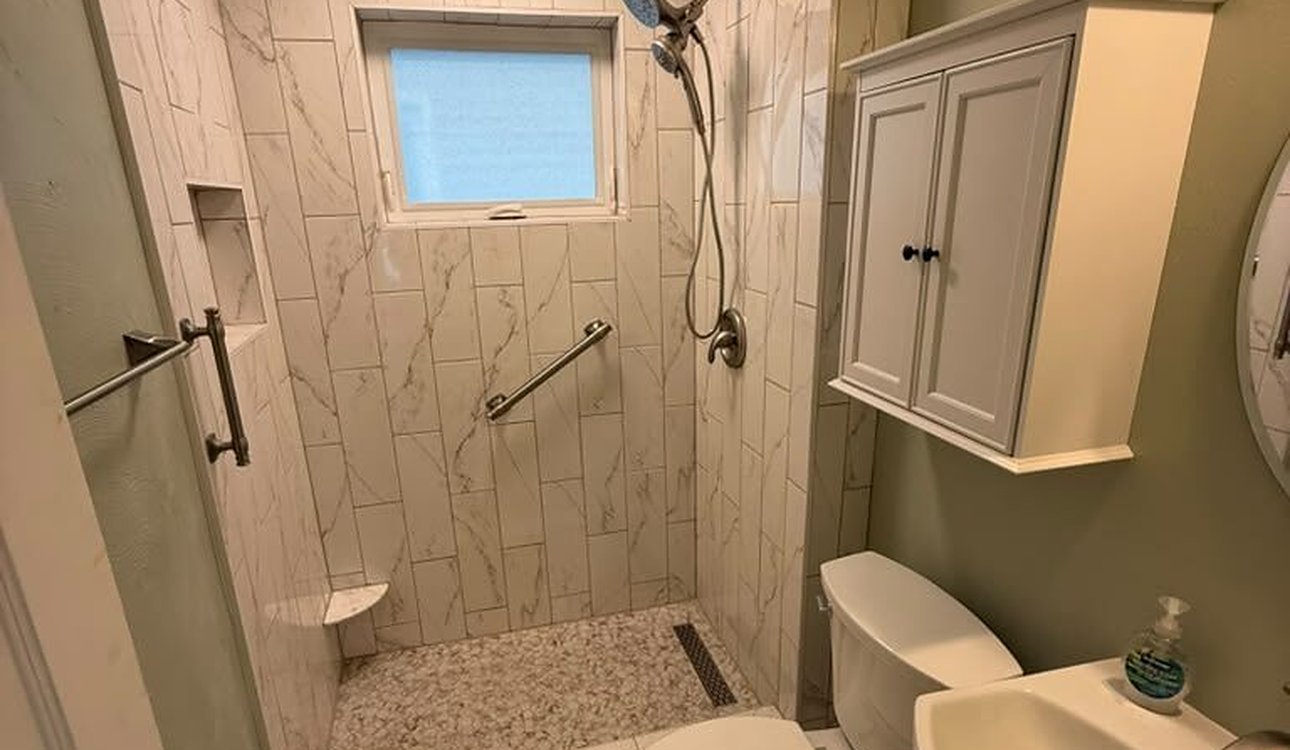 Finished Full Bathroom Remodel Tiled Shower by JL Home Builders, Pittsburgh