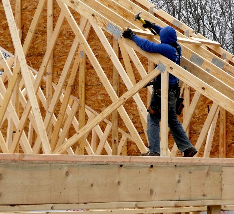 Home addition roof framing in progress, Pennsylvania