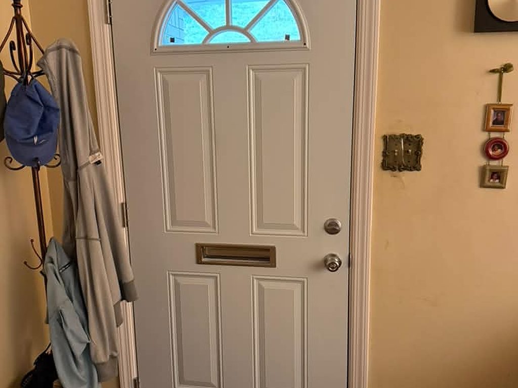 New entry door with a fan light seen from inside, JL Home Builders, Pittsburgh
