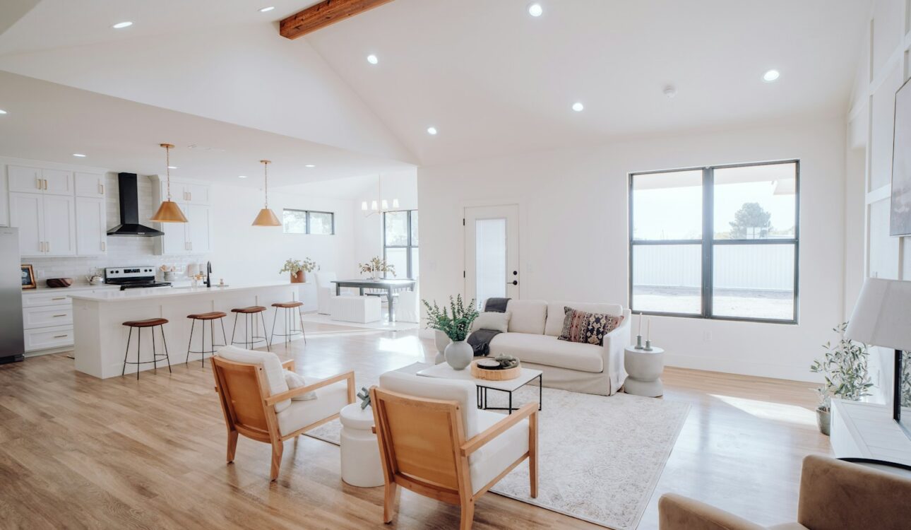 Open floor plan living room and kitchen in a house