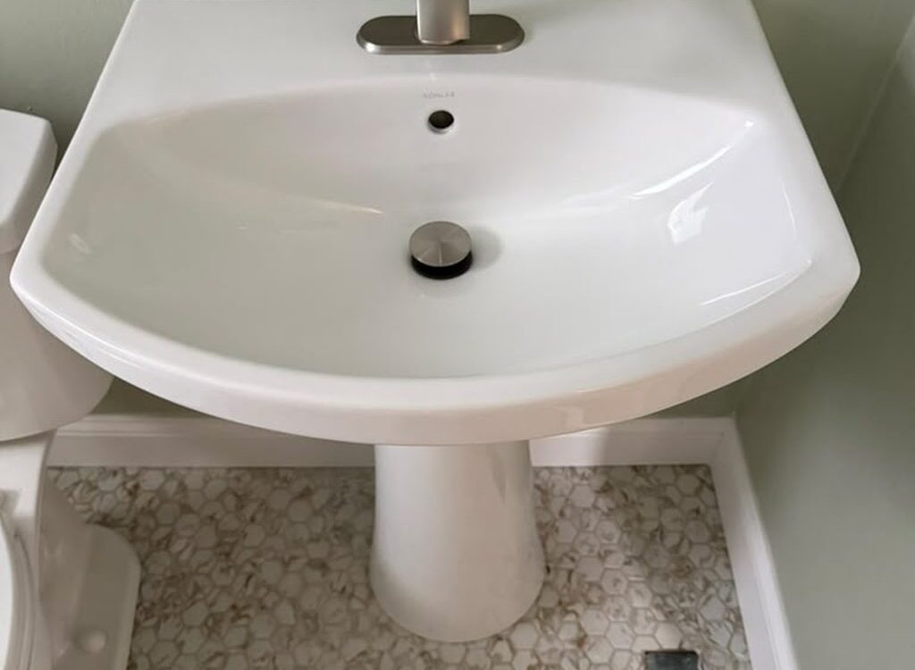 Pedestal sink with a hex tile floor, JL Home Builders, Pittsburgh