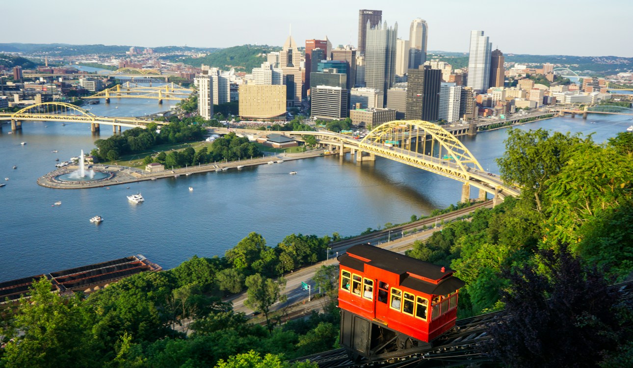 Pittsburgh skyline and incline over the river